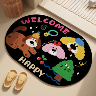  Cute Cartoon Non-Slip Bathroom Mat Absorbent, Easy to Clean for Entryway and Hallway