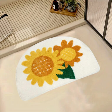 Fresh Floral Faux Cashmere Door Mat for Bathroom and Entryway Non-Slip