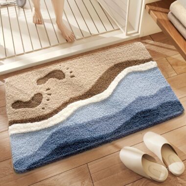 Fresh Floral Faux Cashmere Door Mat for Bathroom and Entryway Non-Slip