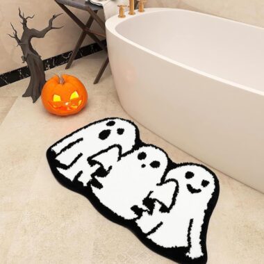 Halloween Skeleton Skull Faux Cashmere Non-Slip Door Mat for Home & Bathroom