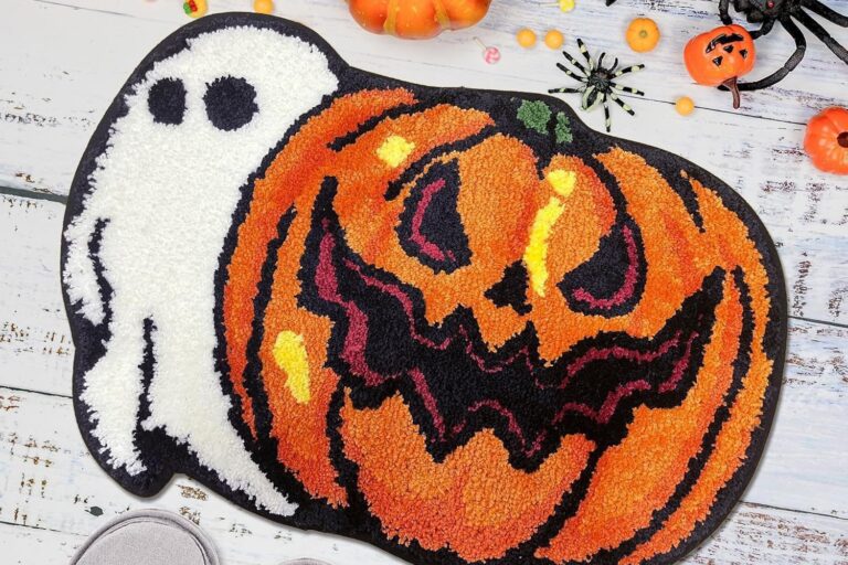 Halloween Themed Faux Cashmere Door Mat for Home Entry Non-Slip Skeleton Skull Bathroom Mat Dirt-Resistant (4) Halloween Skeleton Skull Faux Cashmere Non-Slip Door Mat for Home & Bathroom