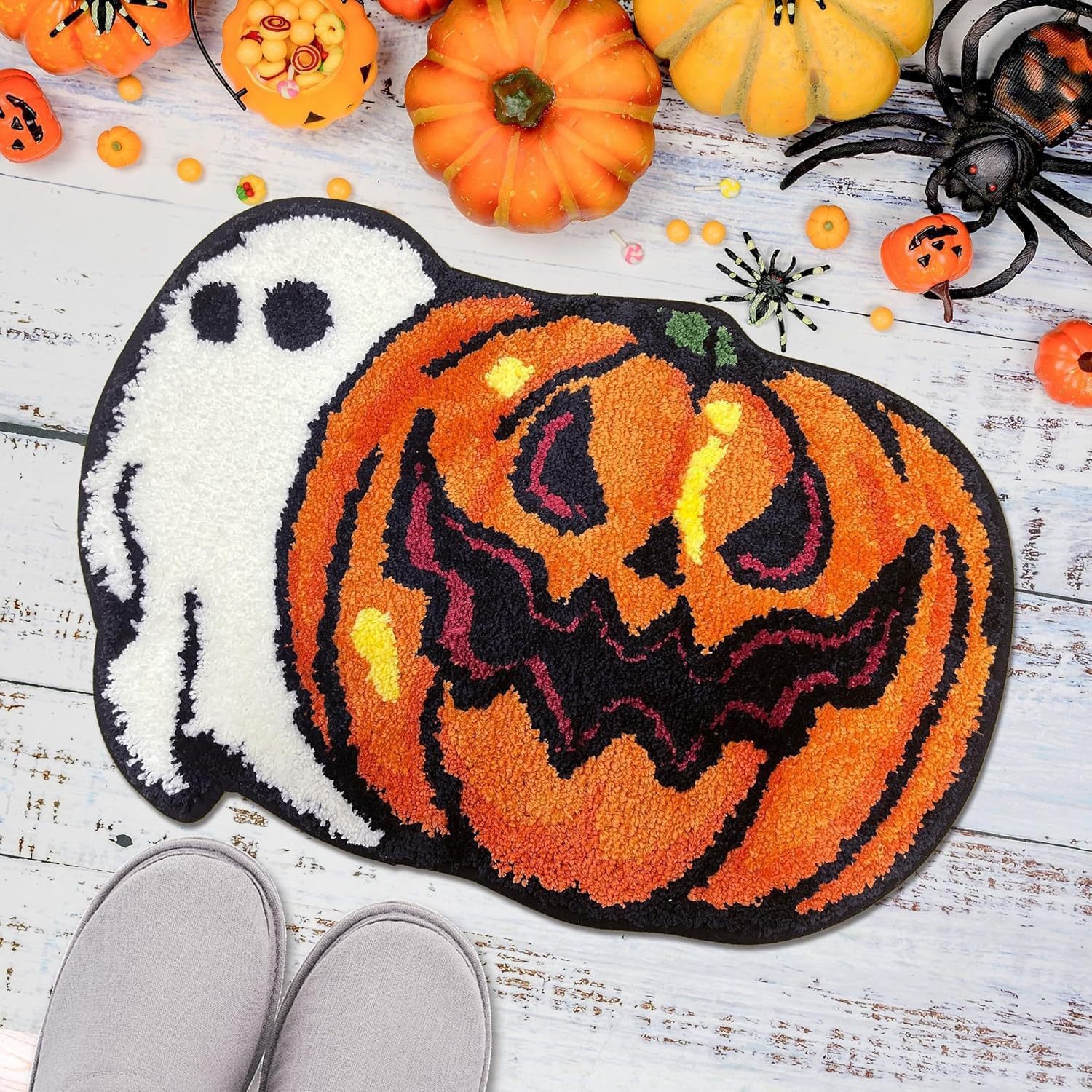 Halloween Skeleton Skull Faux Cashmere Non-Slip Door Mat for Home & Bathroom