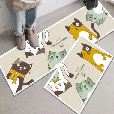 Absorbent Oil-Resistant Non-Slip Long Kitchen Mat with Cartoon Animal Design