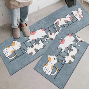 Absorbent Oil-Resistant Non-Slip Long Kitchen Mat with Cartoon Animal Design