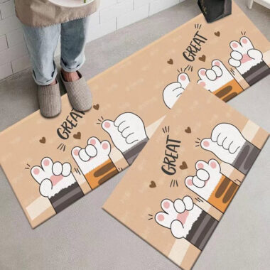  Absorbent Oil-Resistant Non-Slip Long Kitchen Mat with Cartoon Animal Design