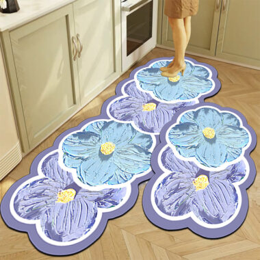 Floral Oil Painting Kitchen Mat Water Absorbent Non-Slip Bathroom Rug