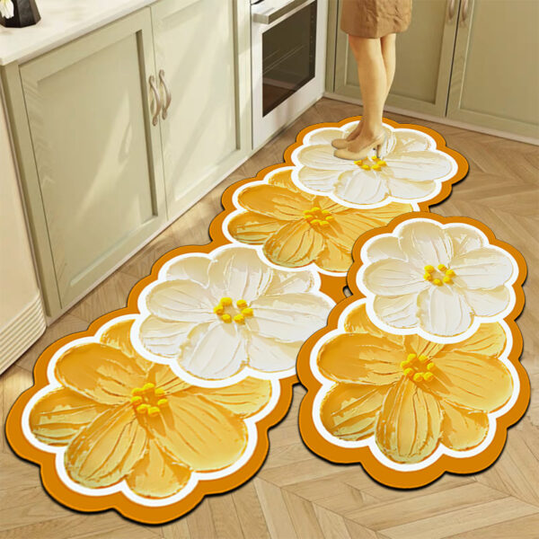Floral Oil Painting Kitchen Mat Water Absorbent Non-Slip Bathroom Rug