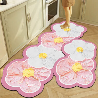 Floral Oil Painting Kitchen Mat Water Absorbent Non-Slip Bathroom Rug