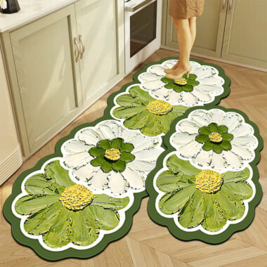 Floral Oil Painting Kitchen Mat Water Absorbent Non-Slip Bathroom Rug
