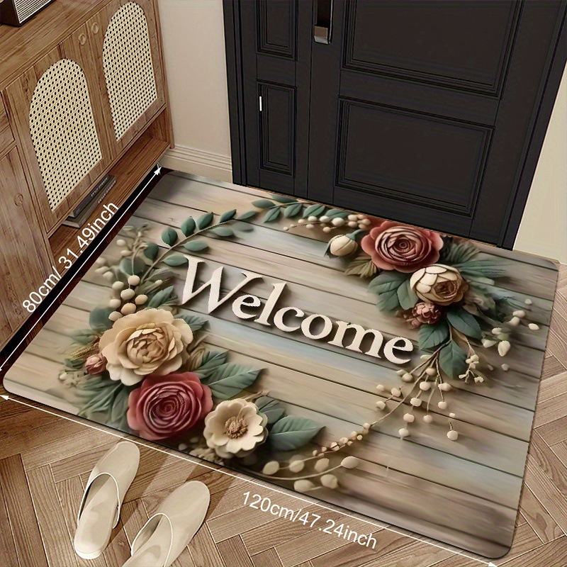 Non-Slip Vintage Floral Outdoor Door Mat for Front Door and Entryway