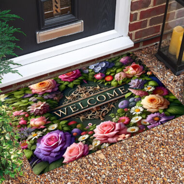 Non-Slip Vintage Floral Outdoor Door Mat for Front Door and Entryway

